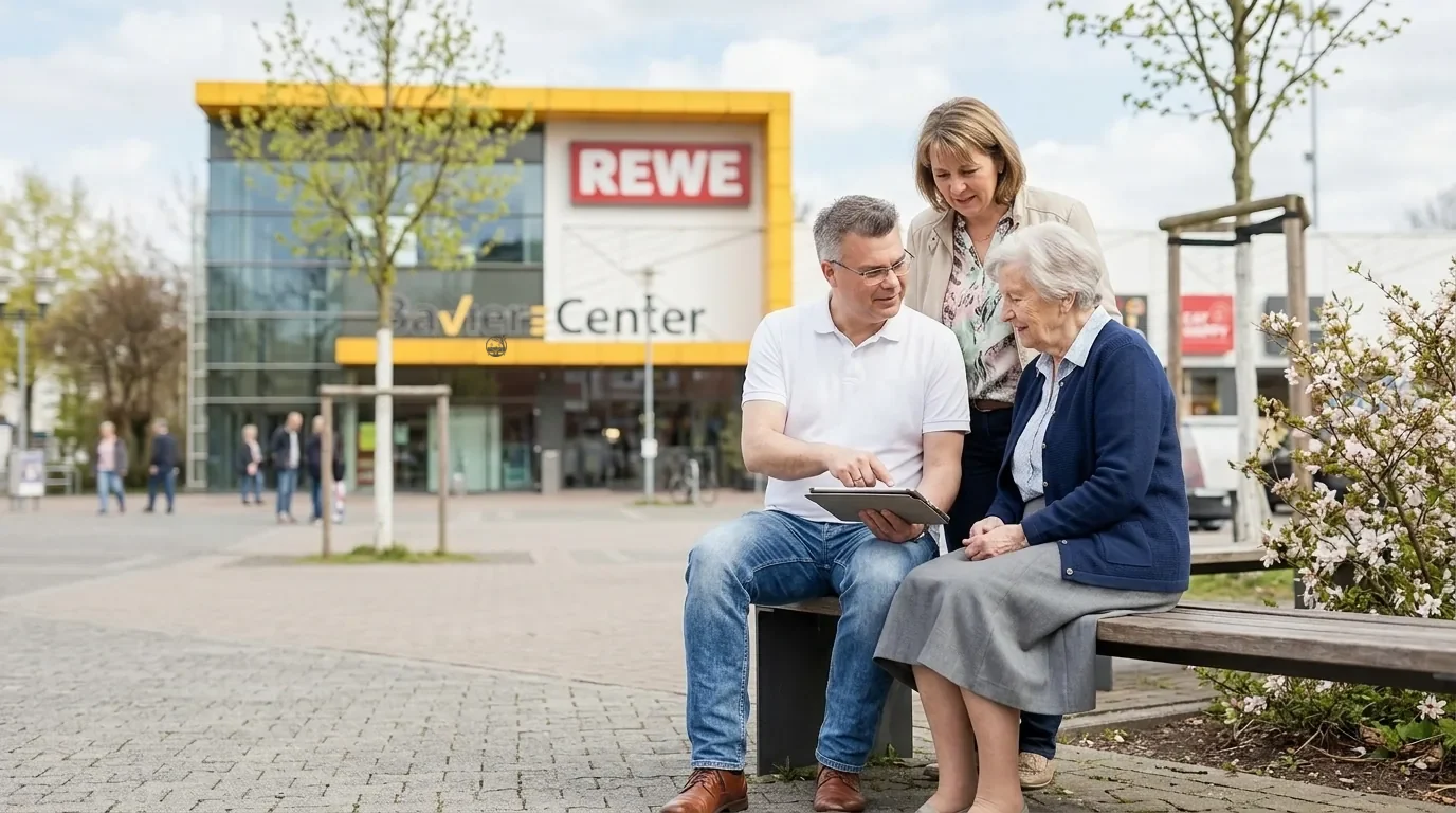 Bavierplatz vor dem Bavier-Center in Alt-Erkrath – Seniorenassistenz Henning