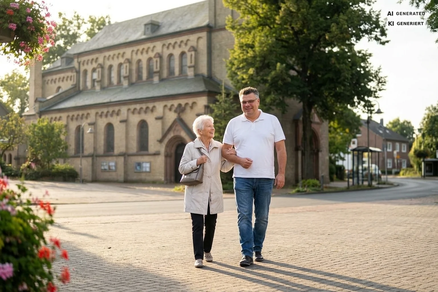 Vorplatz der Kirche St. Anna in Ratingen-Lintorf – Seniorenassistenz Henning, Alltagsbegleitung in Lintorf