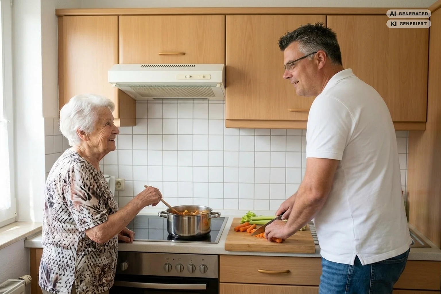 Matthias Henning kocht gemeinsam mit einer Seniorin – Seniorenassistenz Lintorf